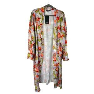 Refka Kimono Womens Size 16 Floral Tropical Long Duster Breezy Hawaiian Satin